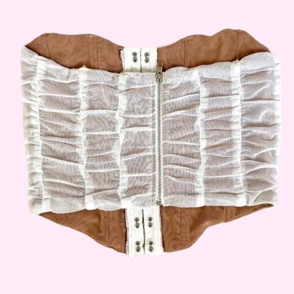 White and Nude Rouched Corset Top Size Medium - Picture 2 of 6